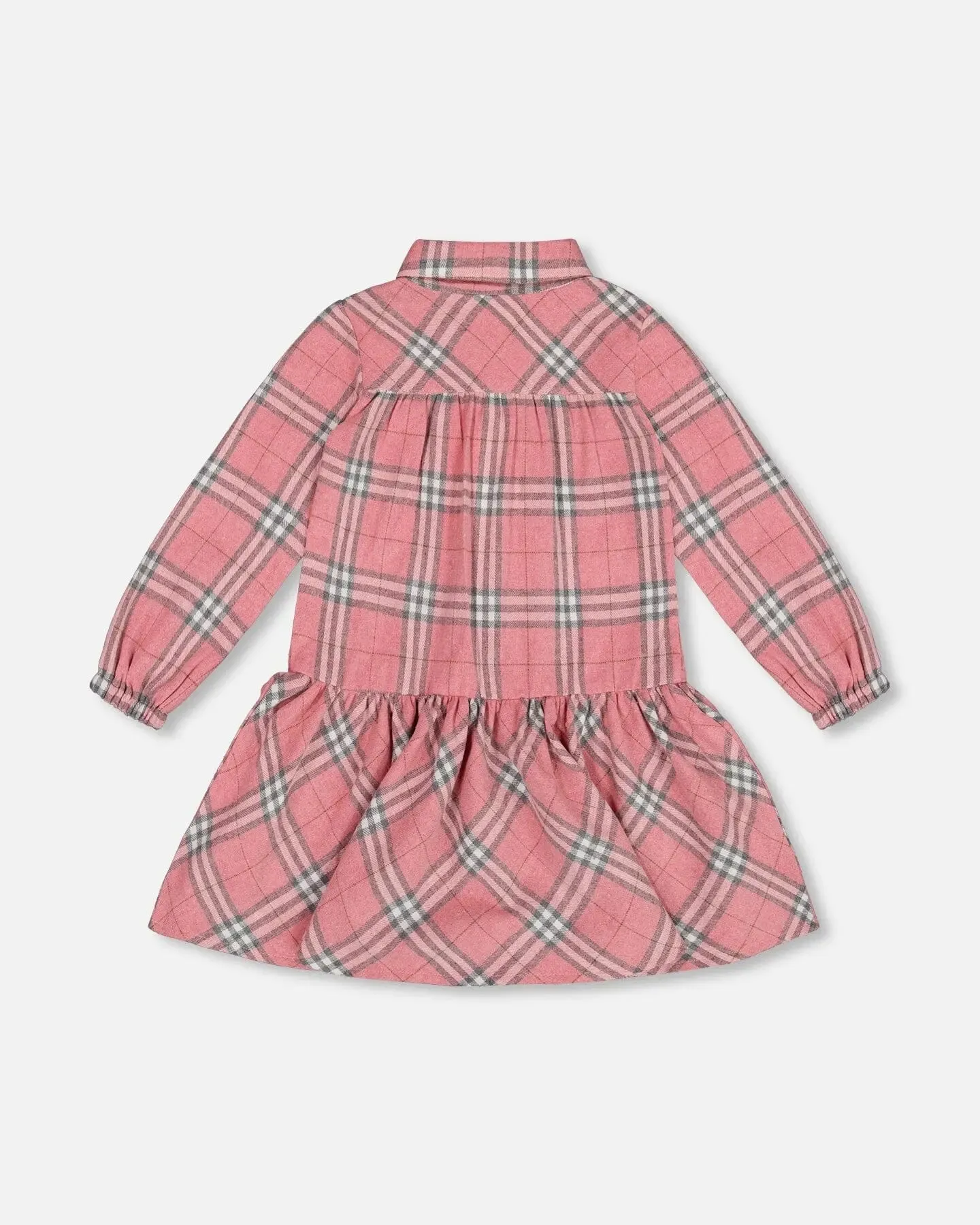 Flannel Shirt Dress With Frill Pink Plaid