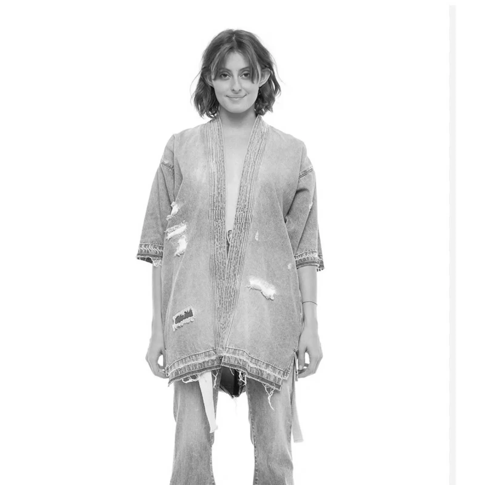 Free People x Sandrine Rose White Tie Front Kimono Jacket Size Medium