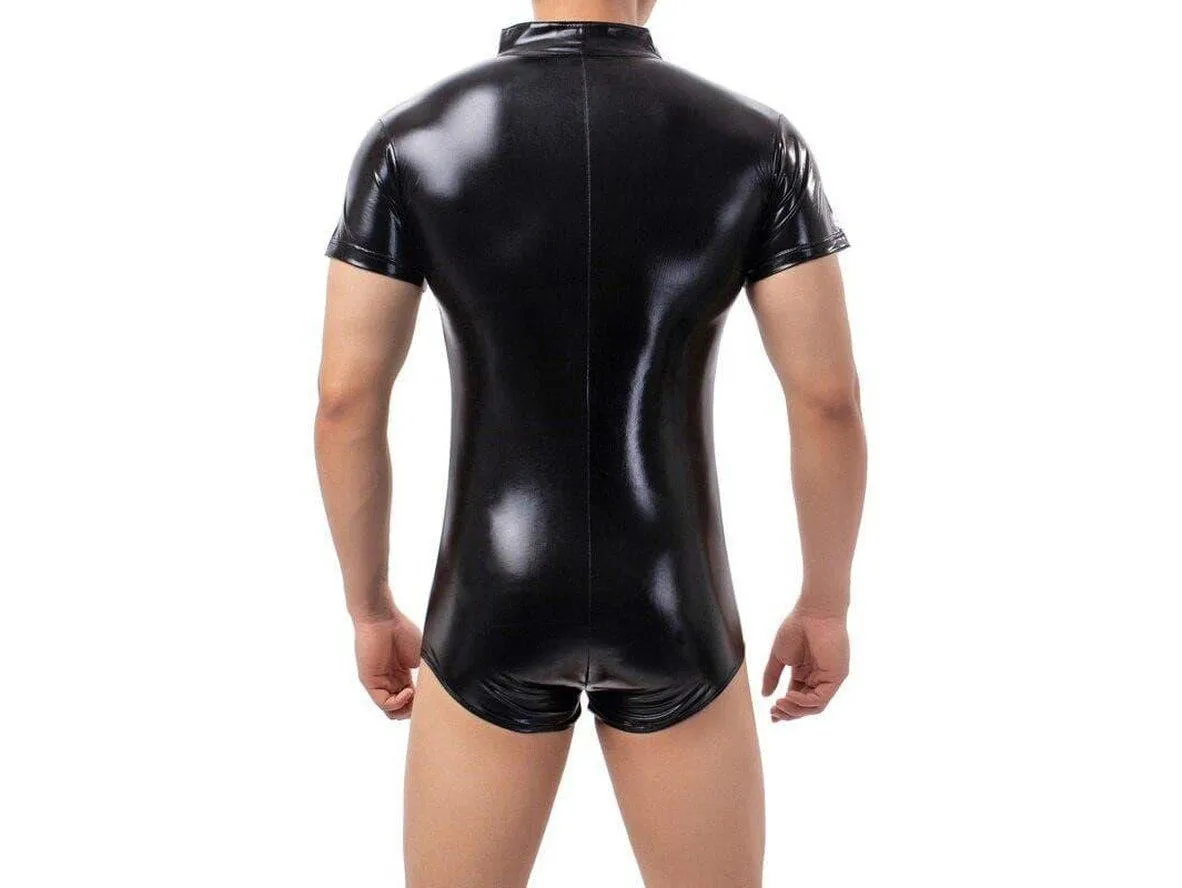 Gay Bodysuits | Clubwear Faux Leather Zipper Bodysuit