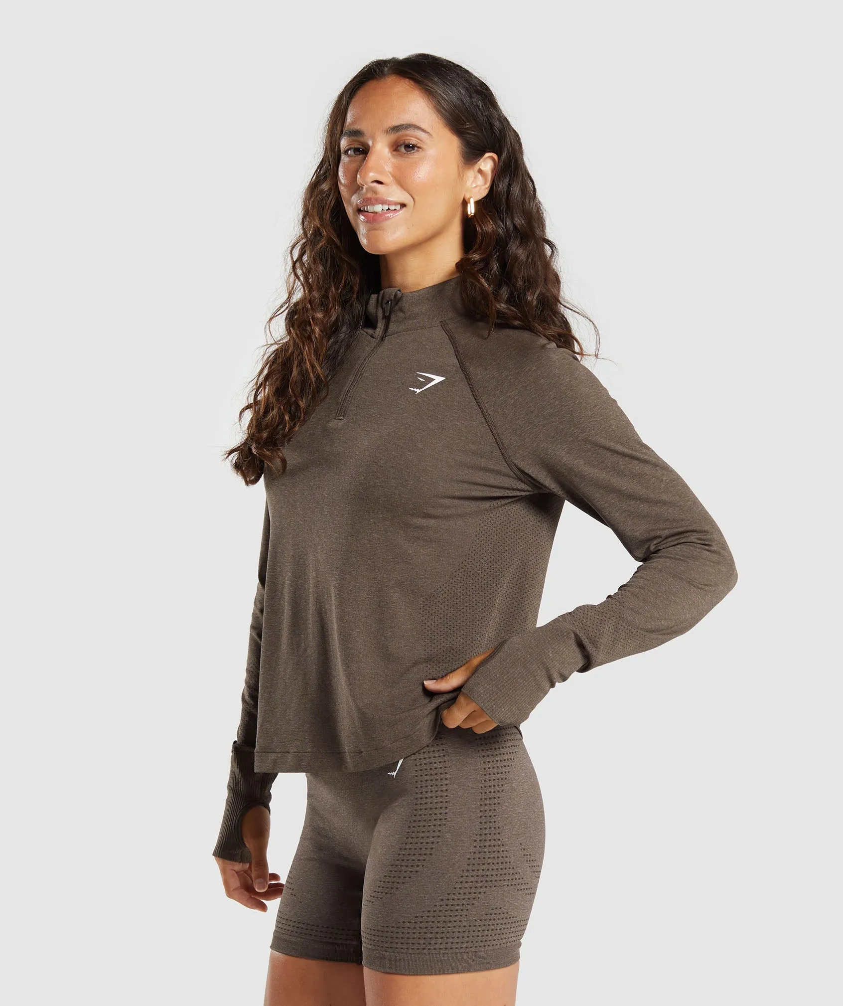 Gymshark Vital Seamless 1/4 Zip Pullover - Penny Brown Marl