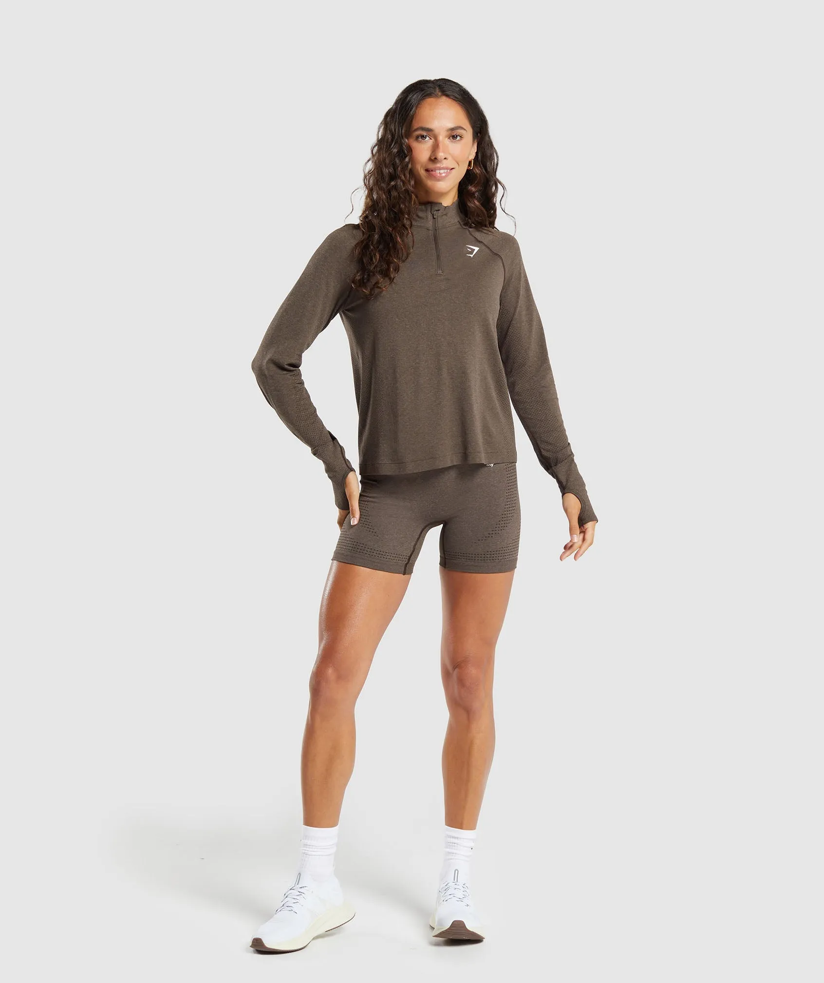 Gymshark Vital Seamless 1/4 Zip Pullover - Penny Brown Marl