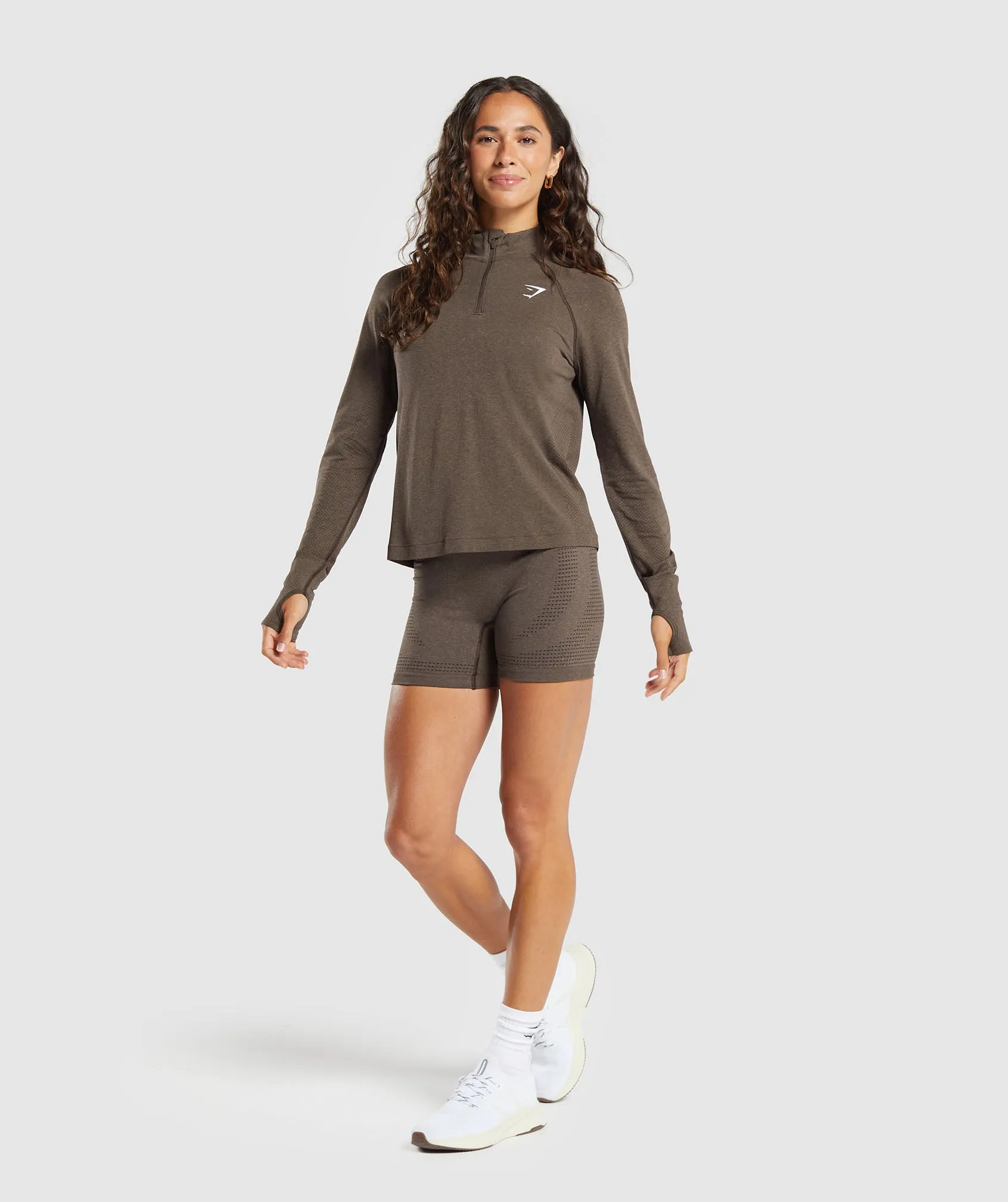 Gymshark Vital Seamless 1/4 Zip Pullover - Penny Brown Marl