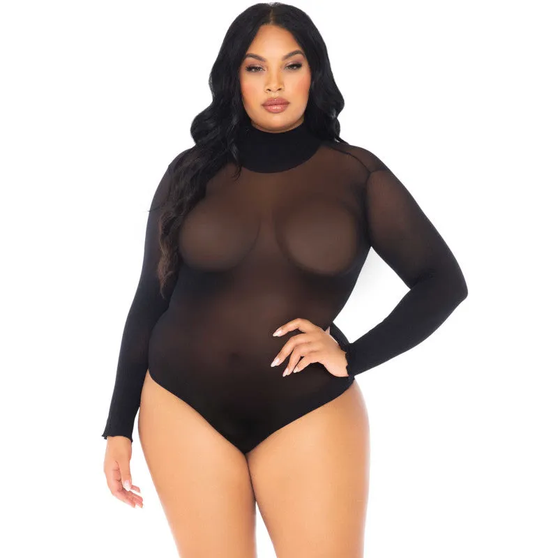 High Neck Long Sleeve Bodysuit Black - Leg Avenue
