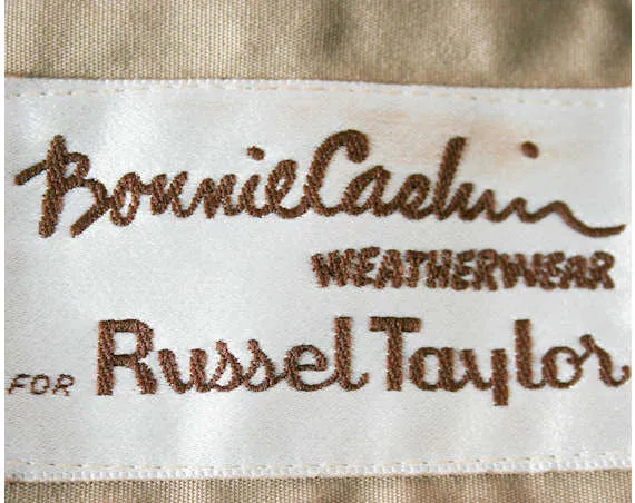 Large Bonnie Cashin 1960s Tan Trench Style Coat - 60s Designer Lightweight Coat - Fall Overcoat with Red Lining - Bust 41.5 - 40574-1