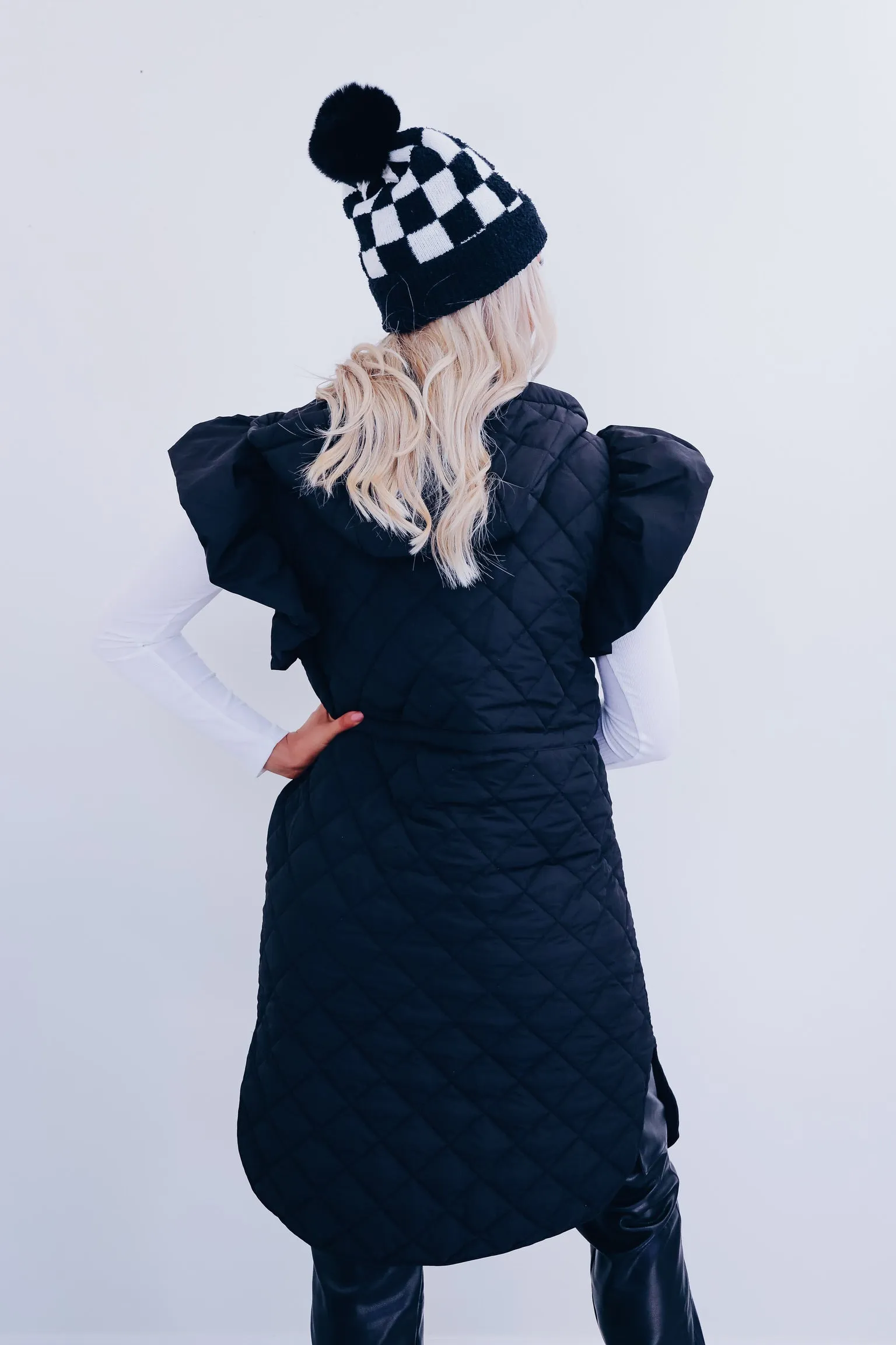 Lively Long Puffer Hoodie Vest - Black