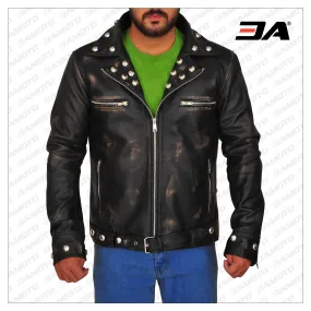 Men Distressed Brown Snake Leather Jacket