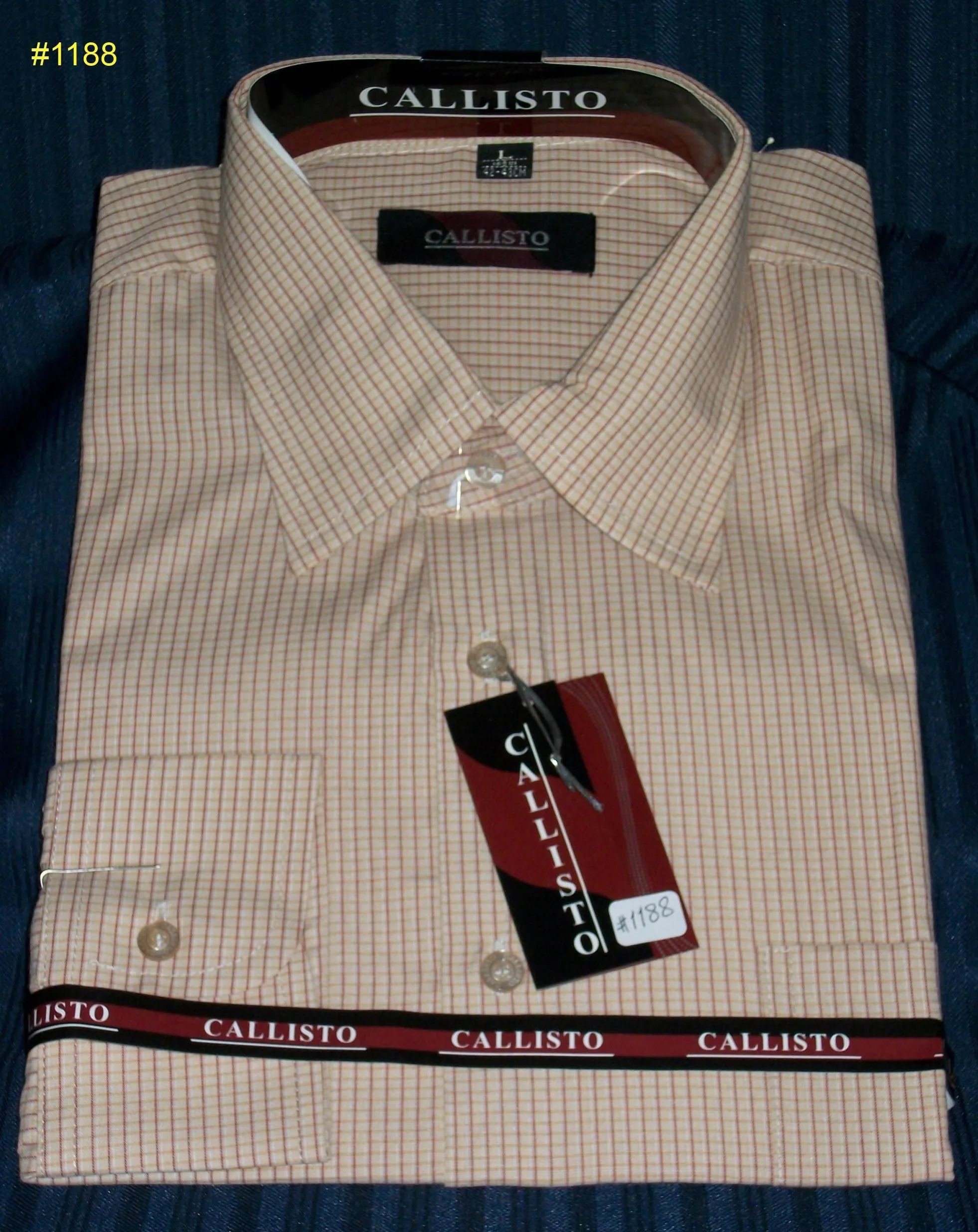 Men's 1190 Dress Shirt Beige Check Men's Dress Shirt Shieno