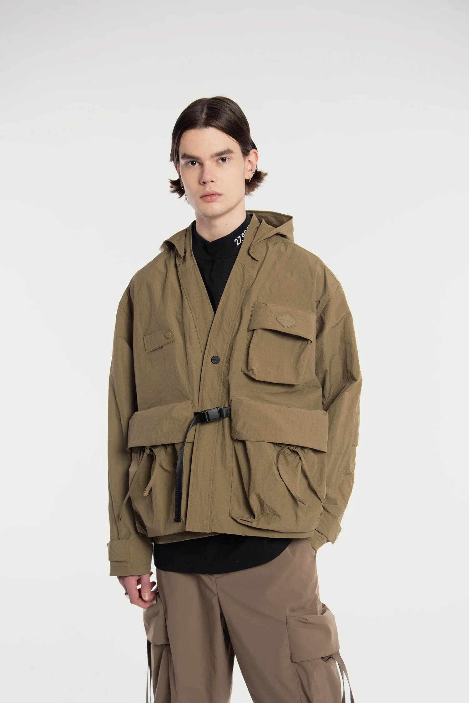 MEN'S MULTI POCKETS HOODED KIMONO JACKET