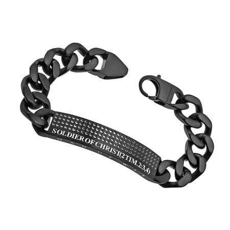 Men's Stainless Steel Black Sport Bracelet Soldier Of Christ