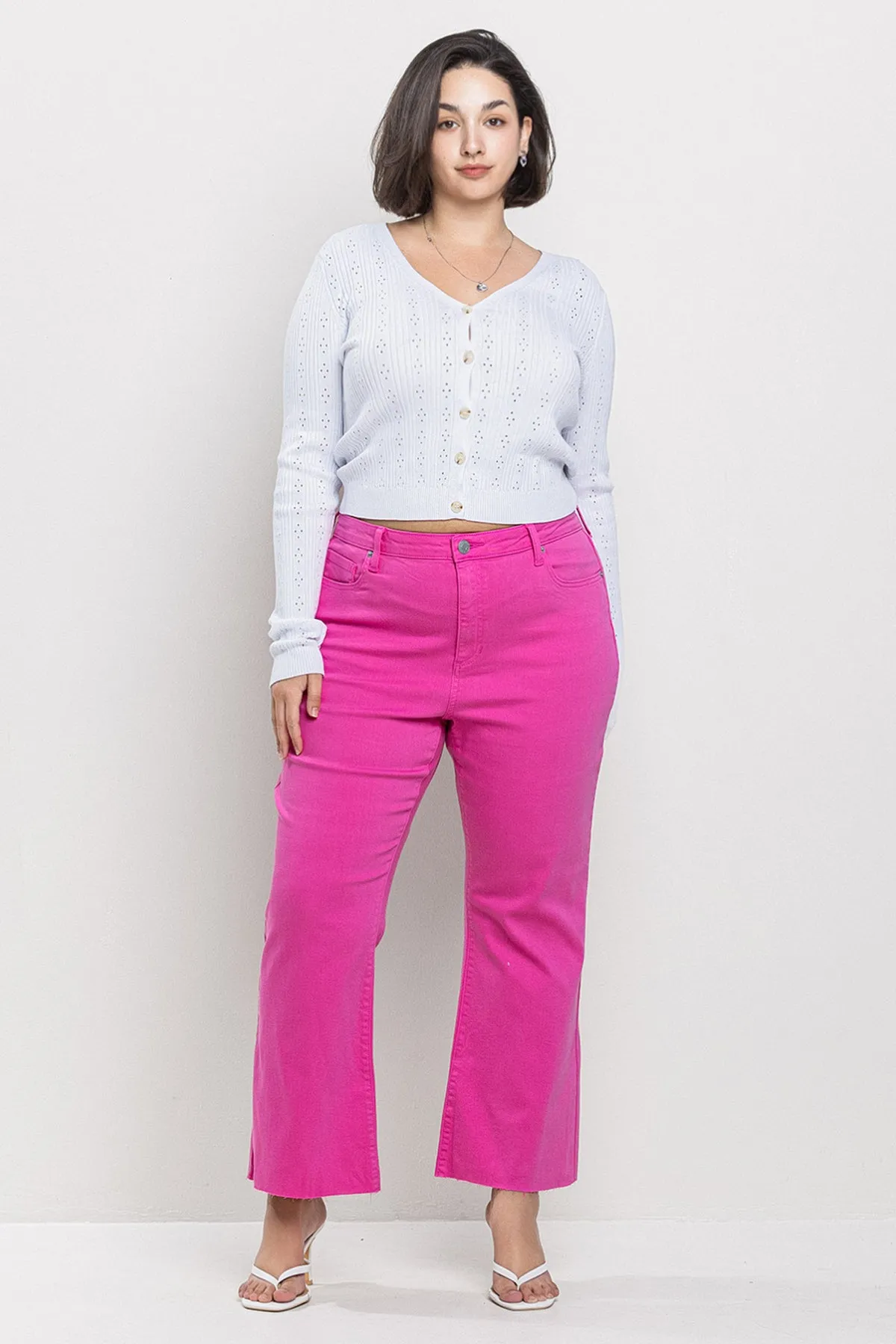 MID RISE PLUS KICK FLARE JEANS IN FUCHSIA / SP-P12419FU-PL
