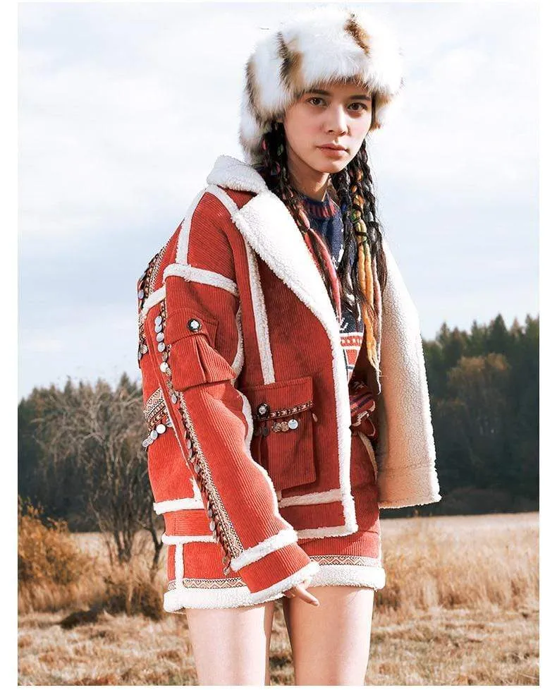 Native Pride Handmade Embroidered Corduroy Jacket | Mandala