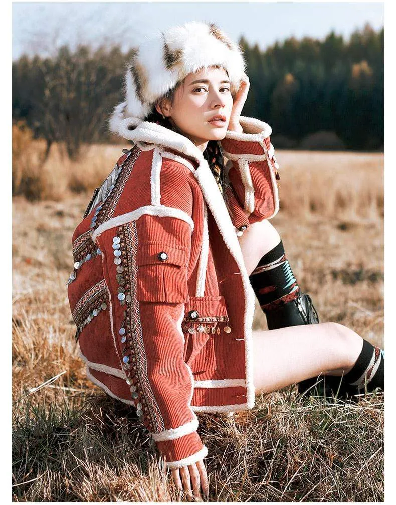 Native Pride Handmade Embroidered Corduroy Jacket | Mandala