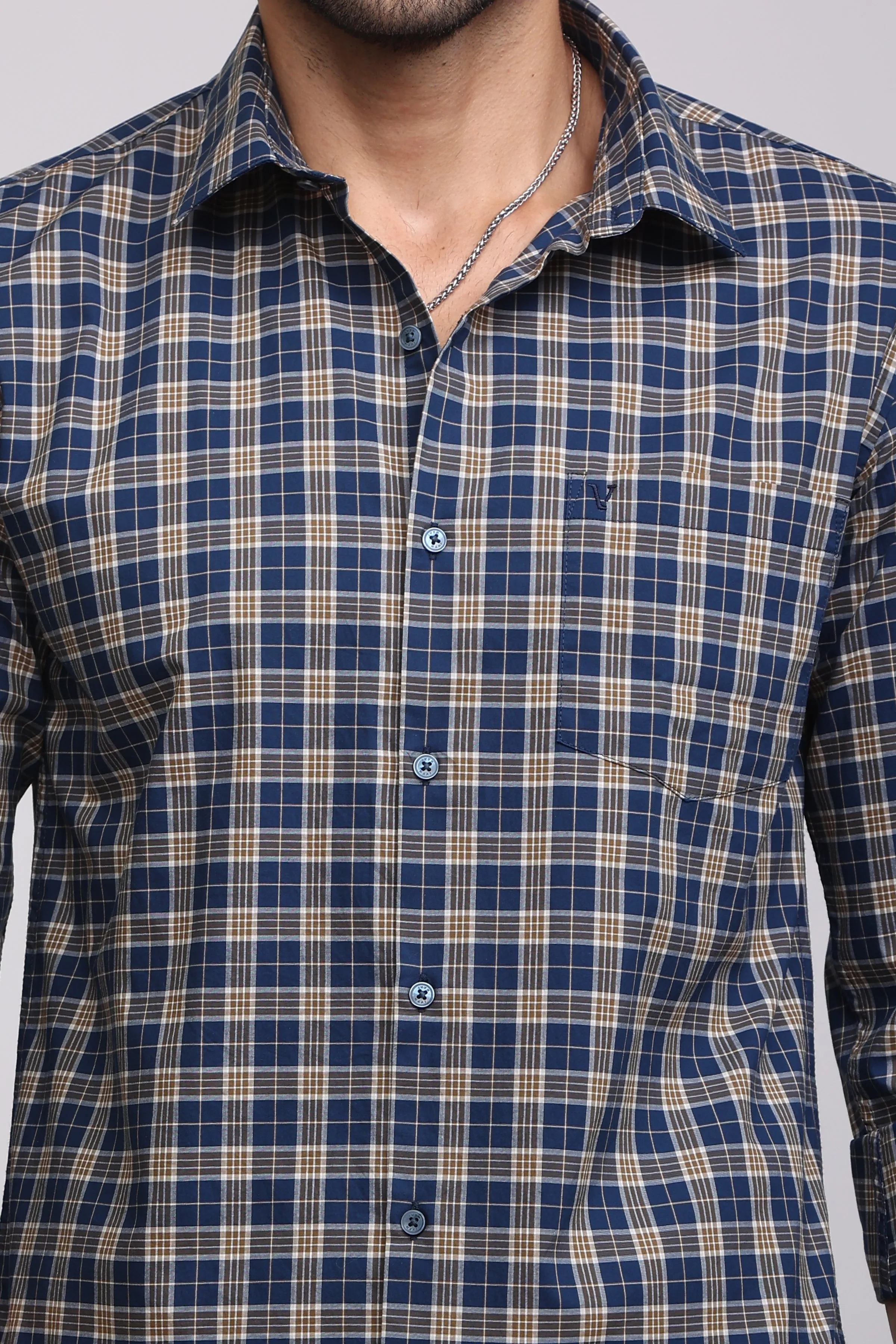Navy Blue & White Check Shirt