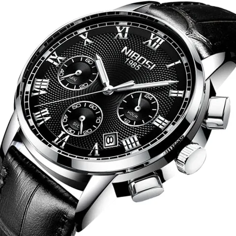NIBOSI Mens Watches Militray Sport Quartz Men Watch Leather Waterproof Male Wristwatches Relogio Masculino Relojes Para Hombre