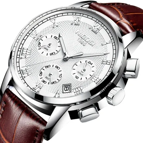 NIBOSI Mens Watches Militray Sport Quartz Men Watch Leather Waterproof Male Wristwatches Relogio Masculino Relojes Para Hombre