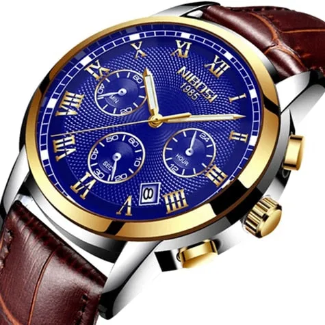 NIBOSI Mens Watches Militray Sport Quartz Men Watch Leather Waterproof Male Wristwatches Relogio Masculino Relojes Para Hombre
