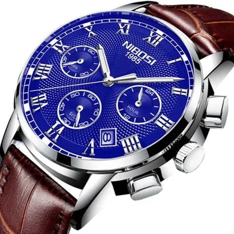 NIBOSI Mens Watches Militray Sport Quartz Men Watch Leather Waterproof Male Wristwatches Relogio Masculino Relojes Para Hombre