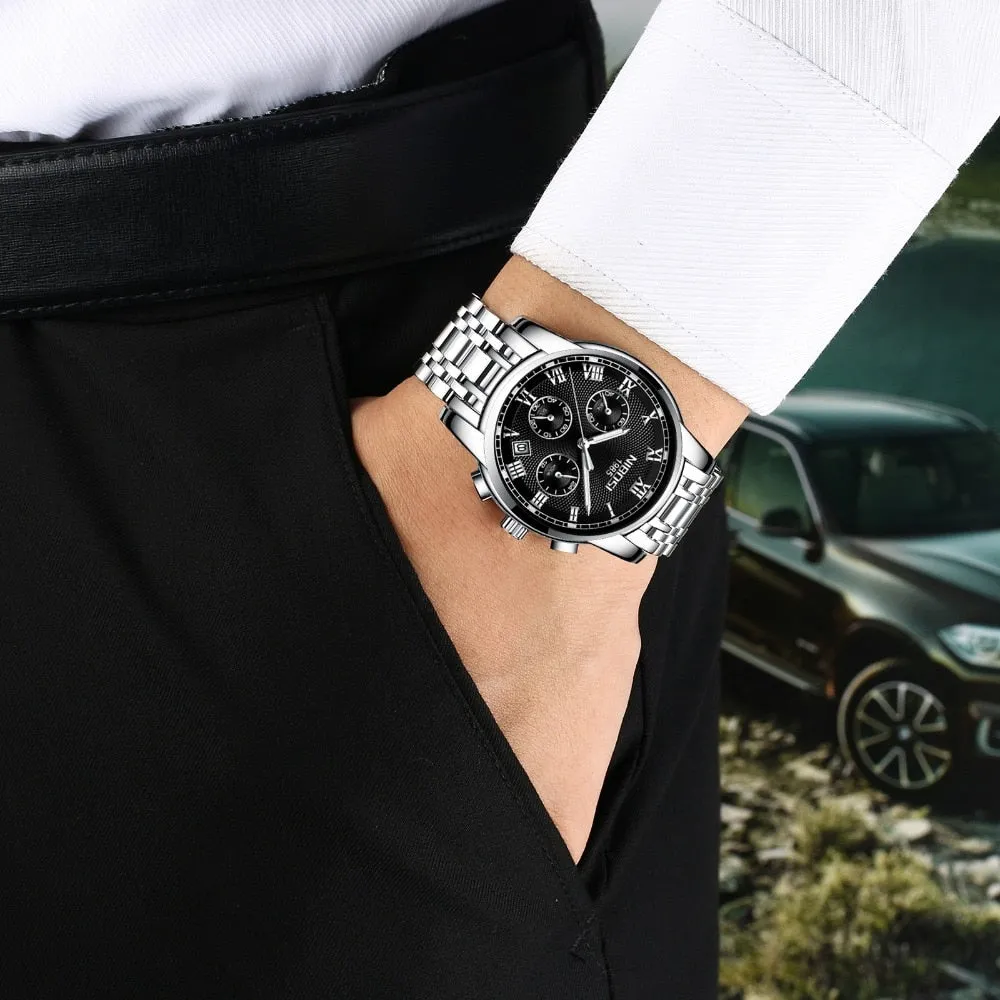 NIBOSI Mens Watches Militray Sport Quartz Men Watch Leather Waterproof Male Wristwatches Relogio Masculino Relojes Para Hombre