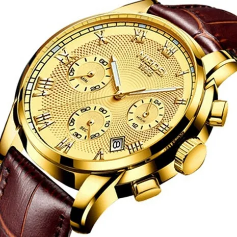 NIBOSI Mens Watches Militray Sport Quartz Men Watch Leather Waterproof Male Wristwatches Relogio Masculino Relojes Para Hombre