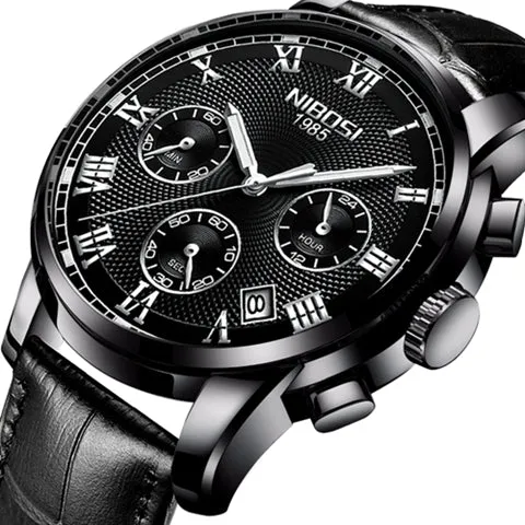 NIBOSI Mens Watches Militray Sport Quartz Men Watch Leather Waterproof Male Wristwatches Relogio Masculino Relojes Para Hombre