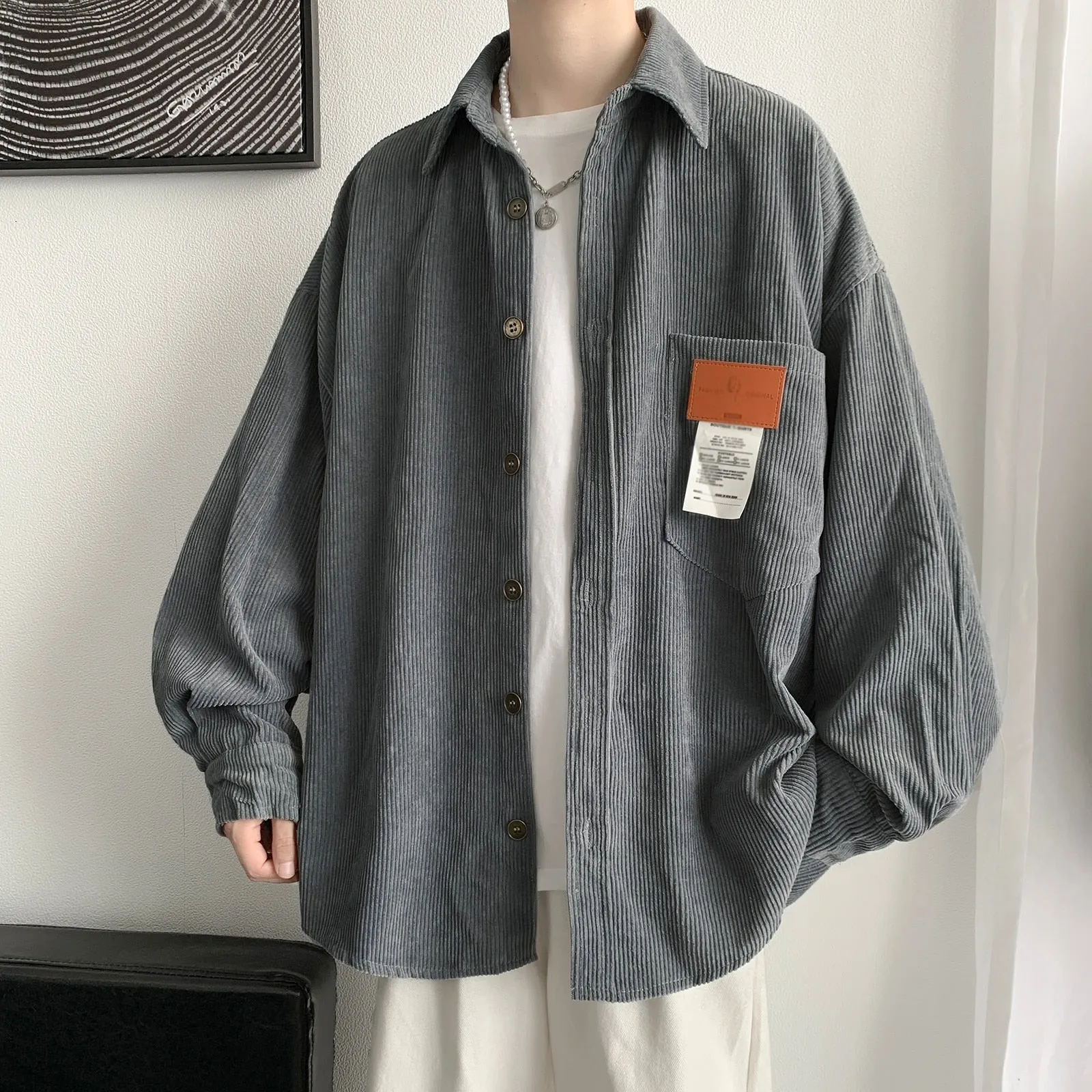 Privathinker Men's Corduroy Long Sleeve Shirts