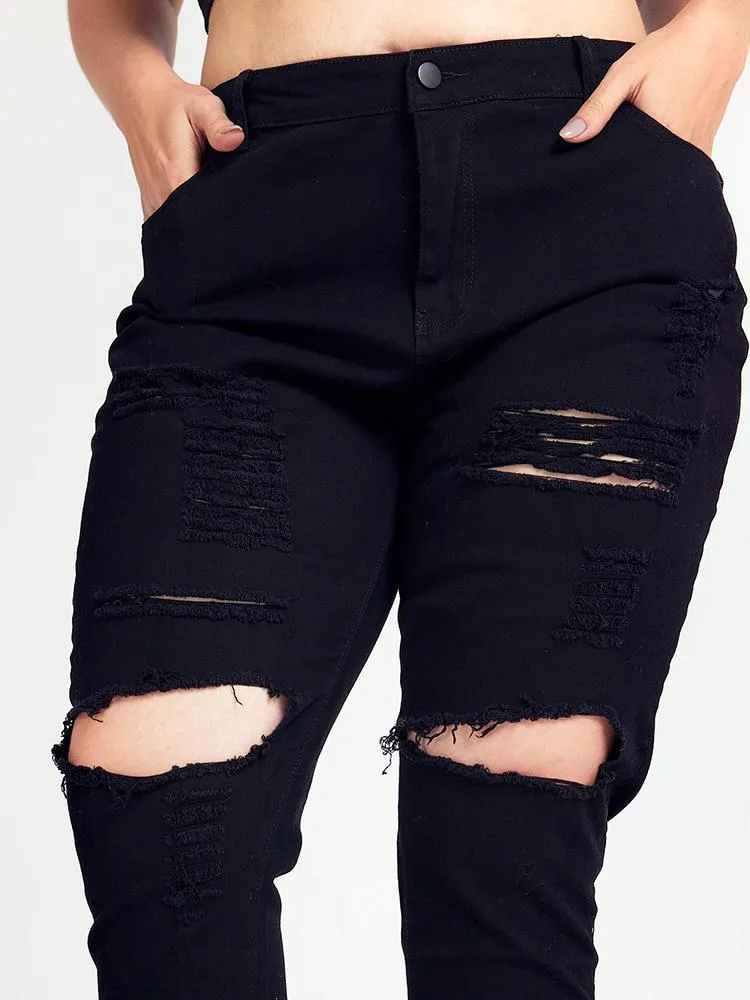 Ripped Solid Color Jeans