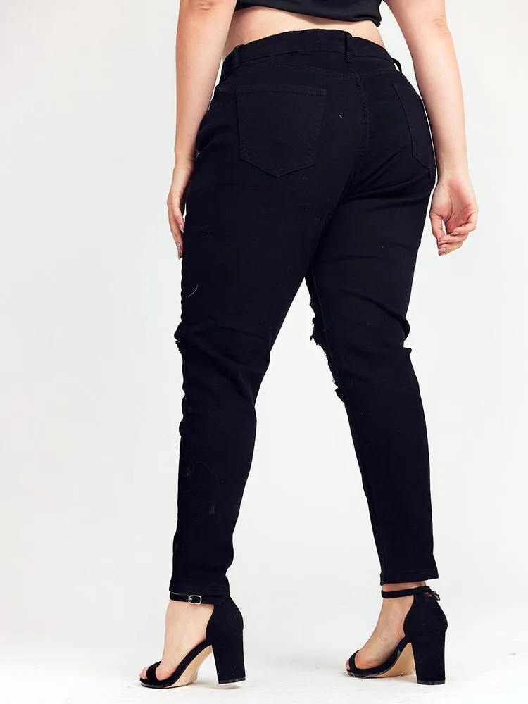 Ripped Solid Color Jeans