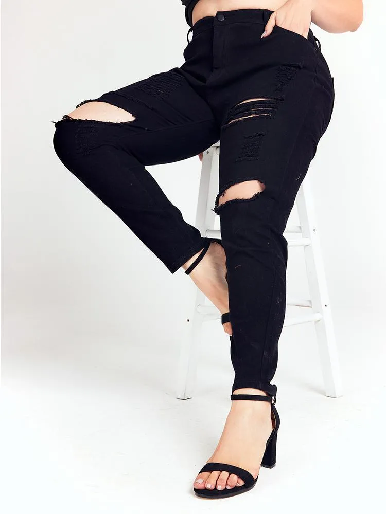Ripped Solid Color Jeans