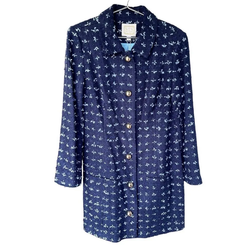 Sail to Sable Multi Tweed Butyon Front Coat Jacket Size M Navy/Sky New