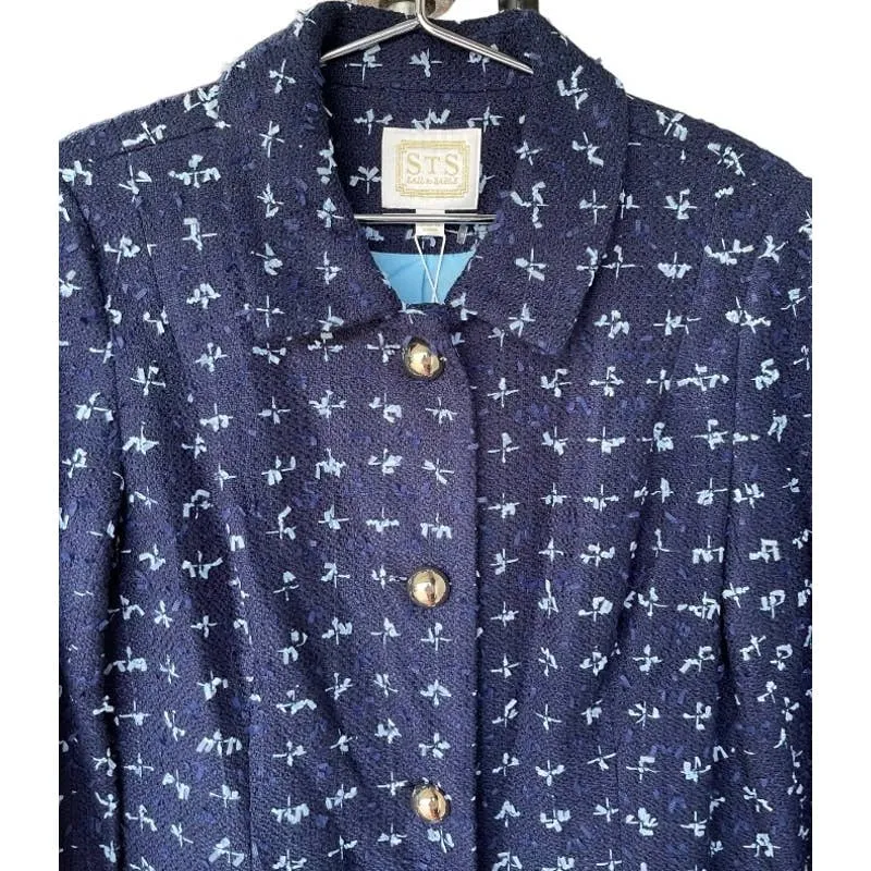 Sail to Sable Multi Tweed Butyon Front Coat Jacket Size M Navy/Sky New