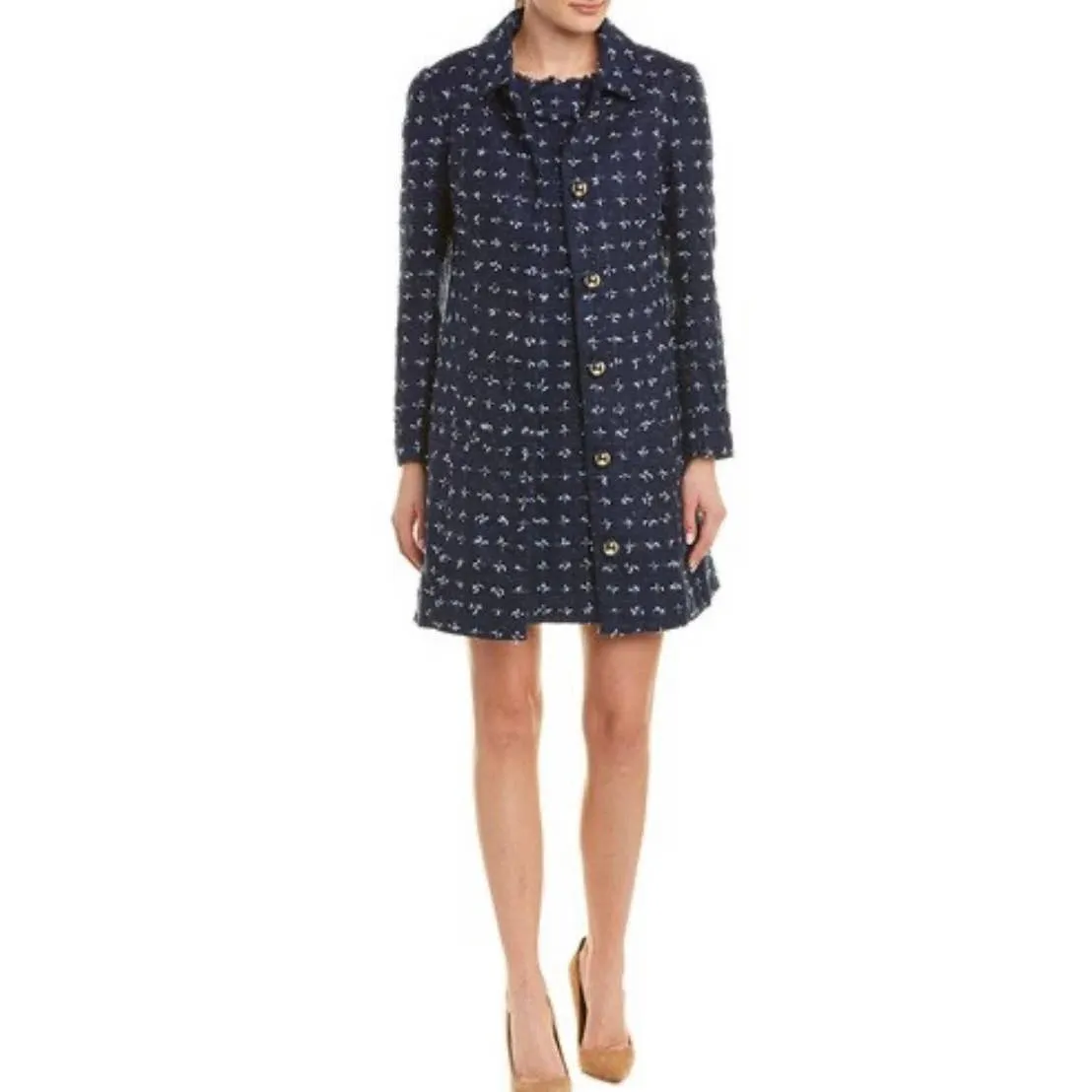 Sail to Sable Multi Tweed Butyon Front Coat Jacket Size M Navy/Sky New