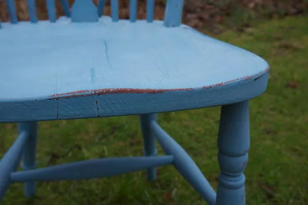 Shabby chic vintage chippy hand painted wheelback chair in miss mustard seed milk paint  in French Enamel by Emily Rose Vintage