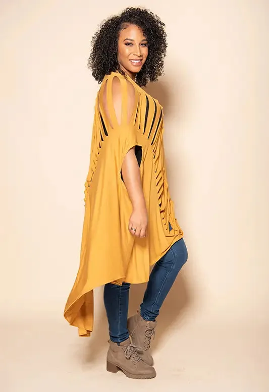 Slitback Convertible Shawl - MUSTARD