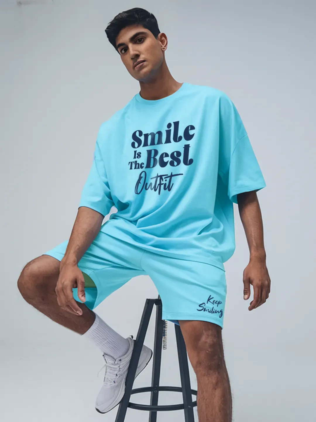 Smile Is The Best Cotton Mens T Shirt and Shorts Combo Set