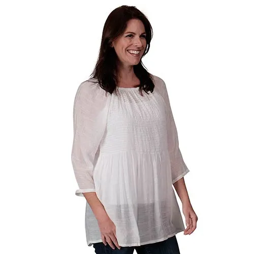 Smocked Raglan White Tunic