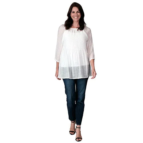 Smocked Raglan White Tunic