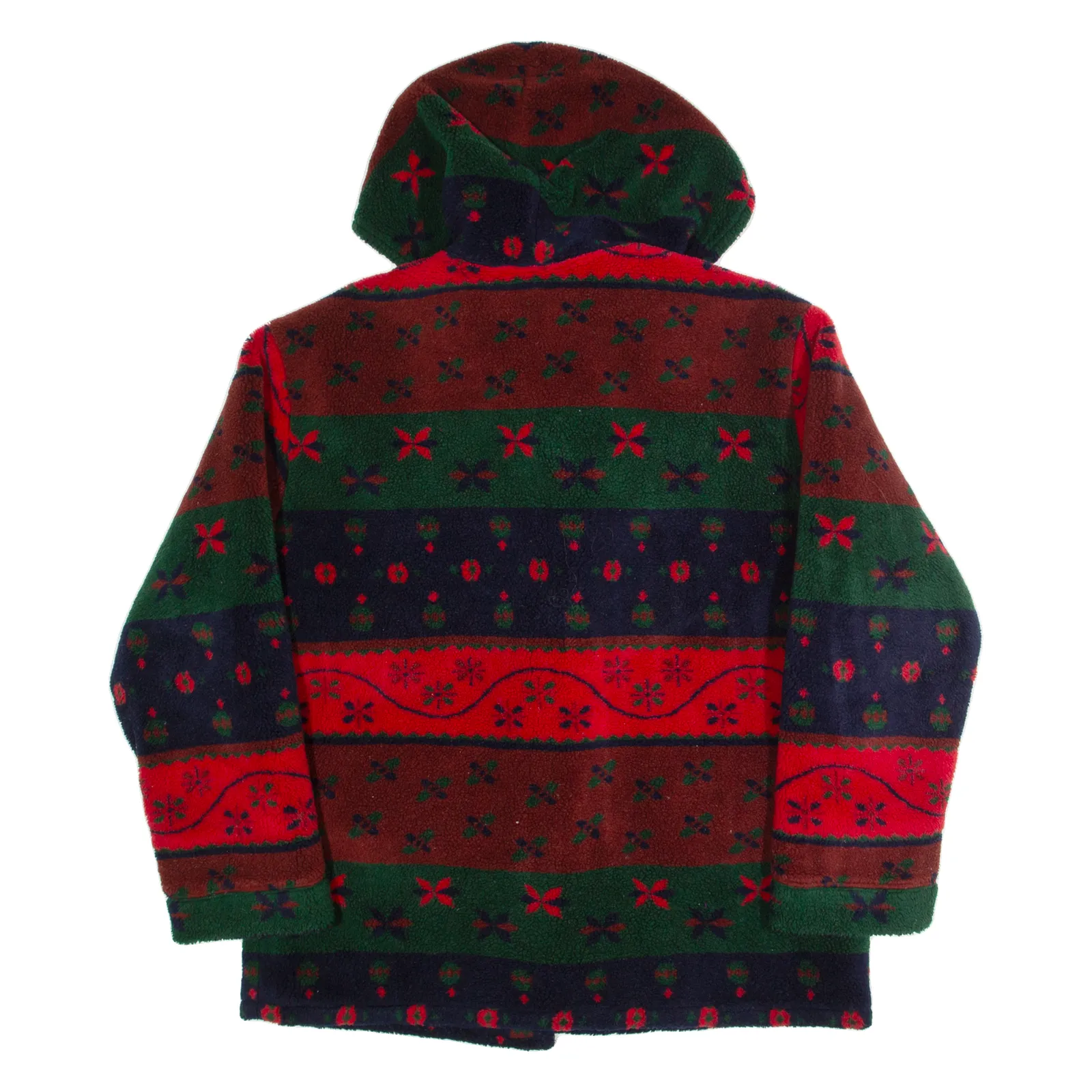SOICO Womens Duffle Coat Red 90s Hooded Fair Isle L