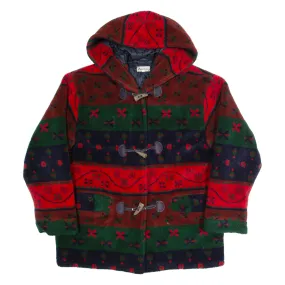 SOICO Womens Duffle Coat Red 90s Hooded Fair Isle L