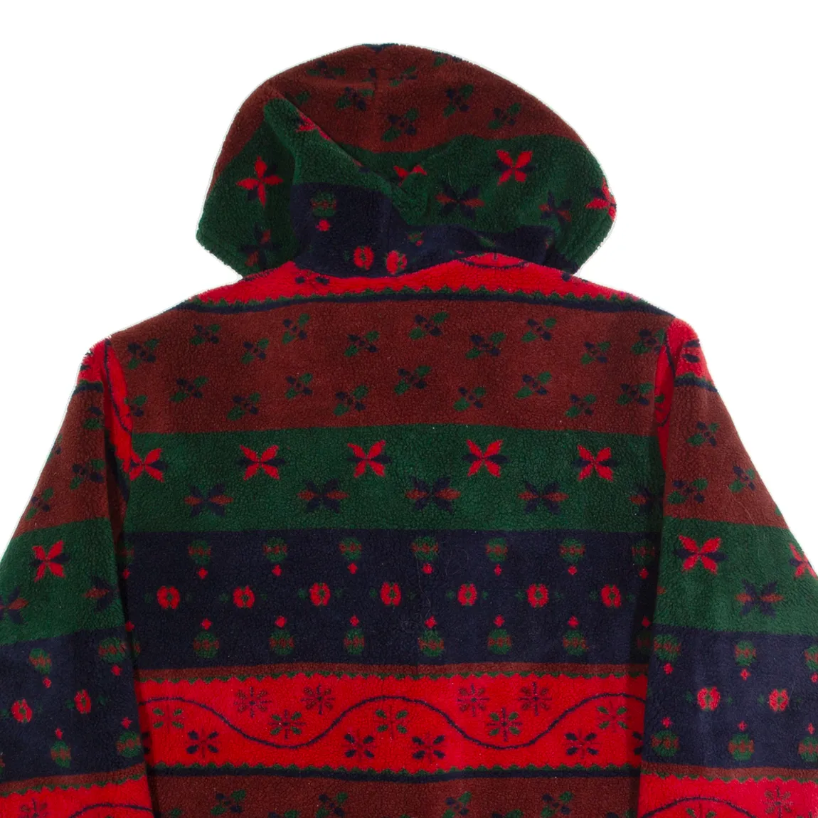 SOICO Womens Duffle Coat Red 90s Hooded Fair Isle L
