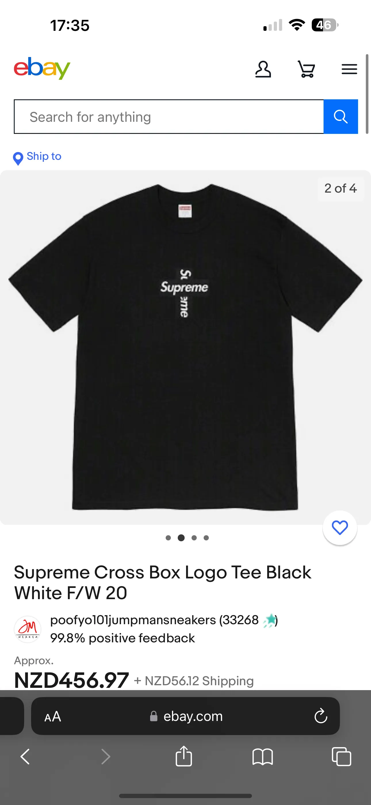 Supreme Week 17 Cross Box Logo Tee LogoT SUP-FW20-371-BLK