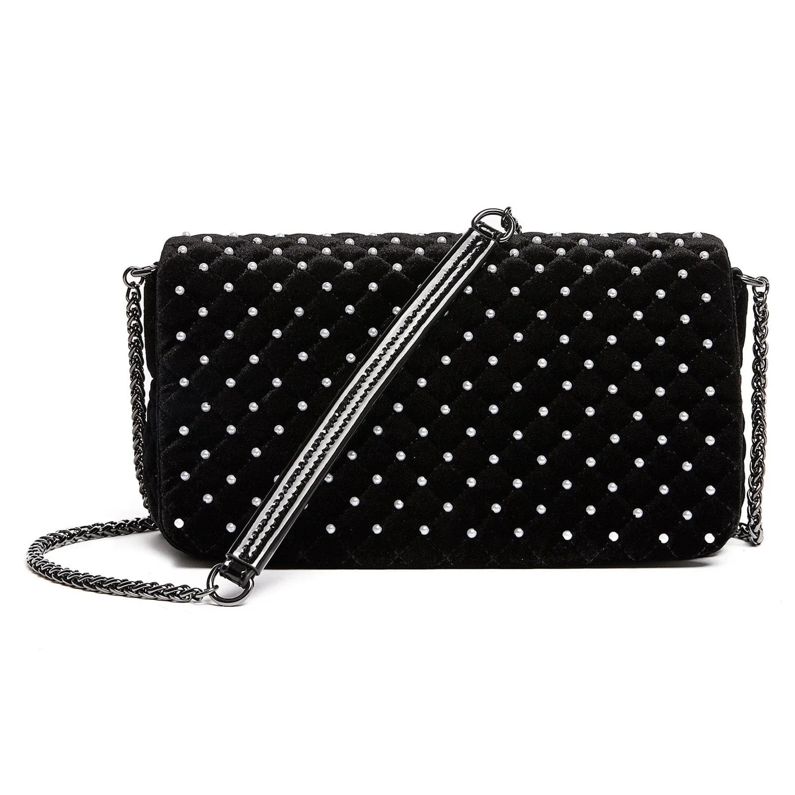 Tosca Blu Black Small Pearl Quilted Shoulder Bag