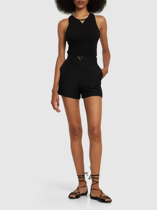 Valentino   V metal wool &amp; silk crepe mini shorts 