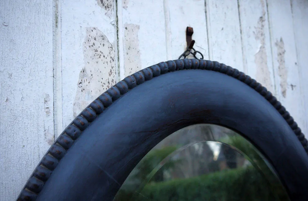 Vintage oval blue mirror in Miss Mustard Seed Milk Paint Artissimo