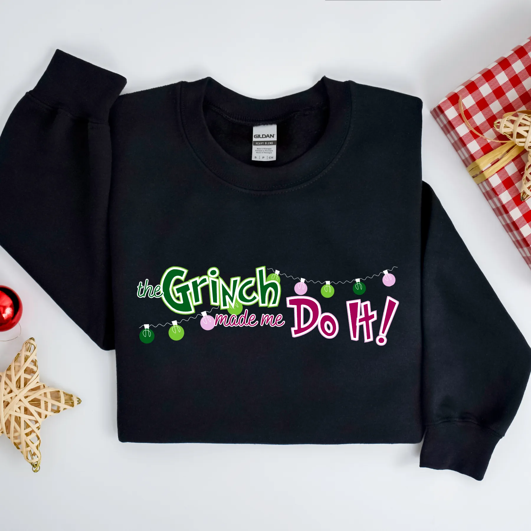 Whimsical 'The Grinch Made Me Do It' Women's Sweatshirt - Playful Christmas Attire