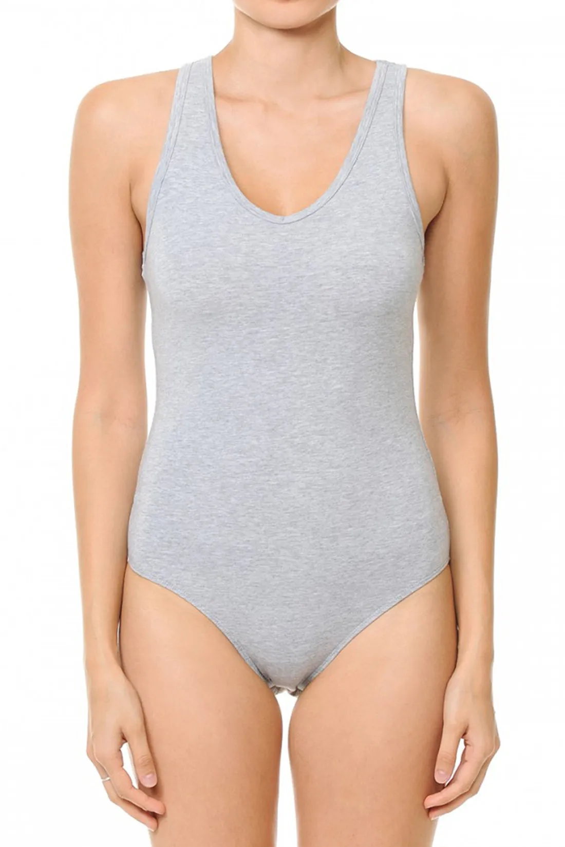 Women's Basic Solid Sleeveless V Neck Stretchy Bodysuit Top (FWT1011)