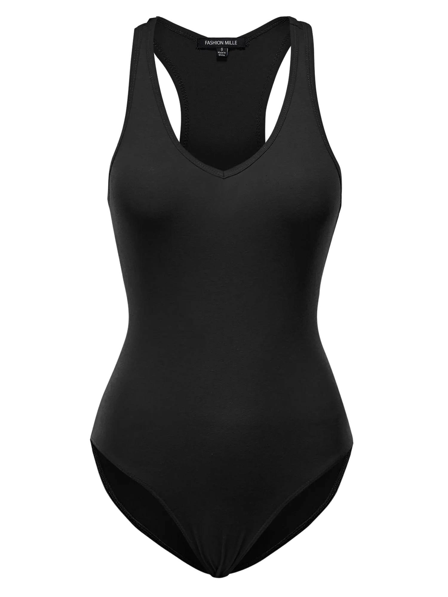 Women's Basic Solid Sleeveless V Neck Stretchy Bodysuit Top (FWT1011)