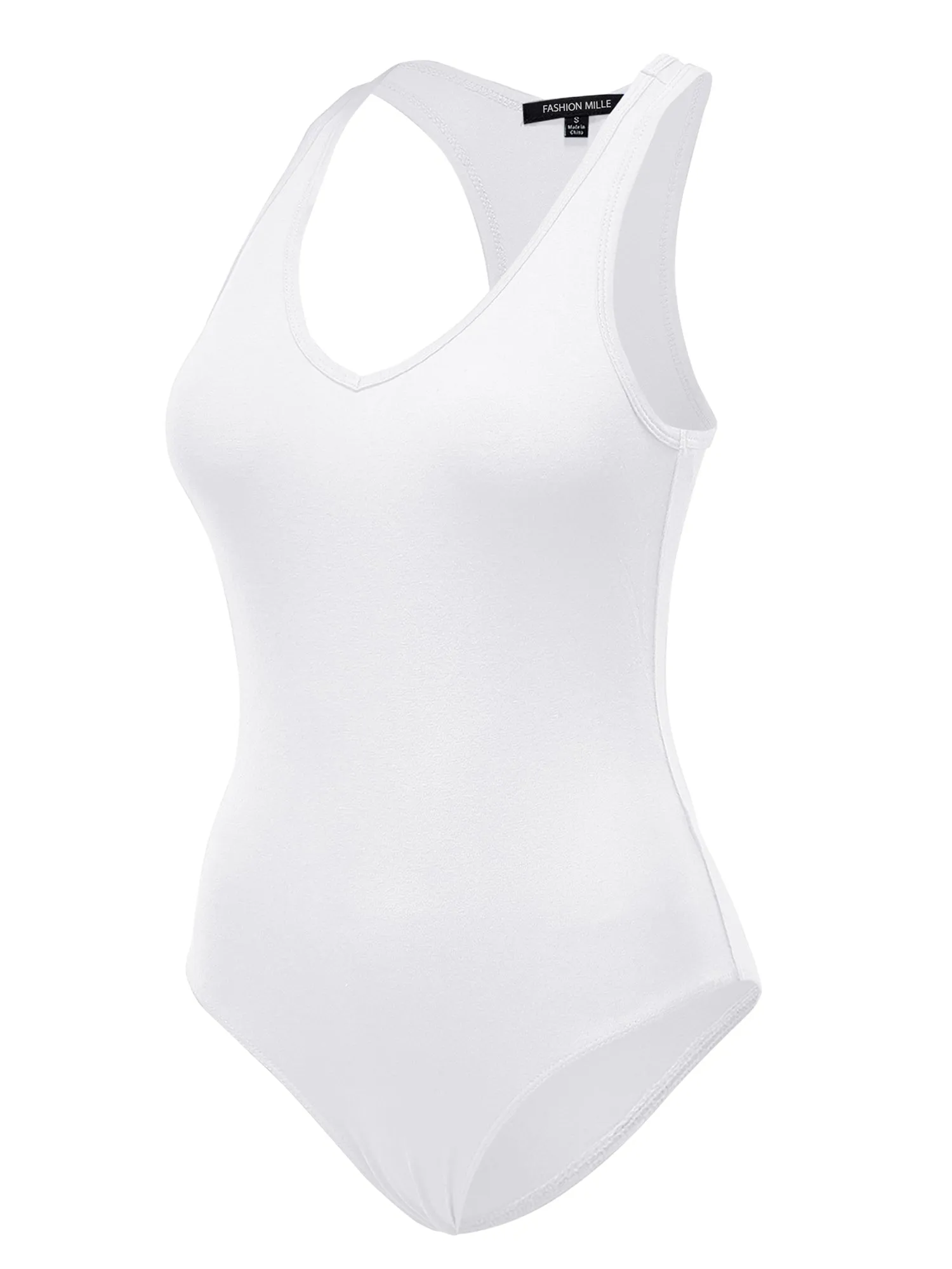 Women's Basic Solid Sleeveless V Neck Stretchy Bodysuit Top (FWT1011)