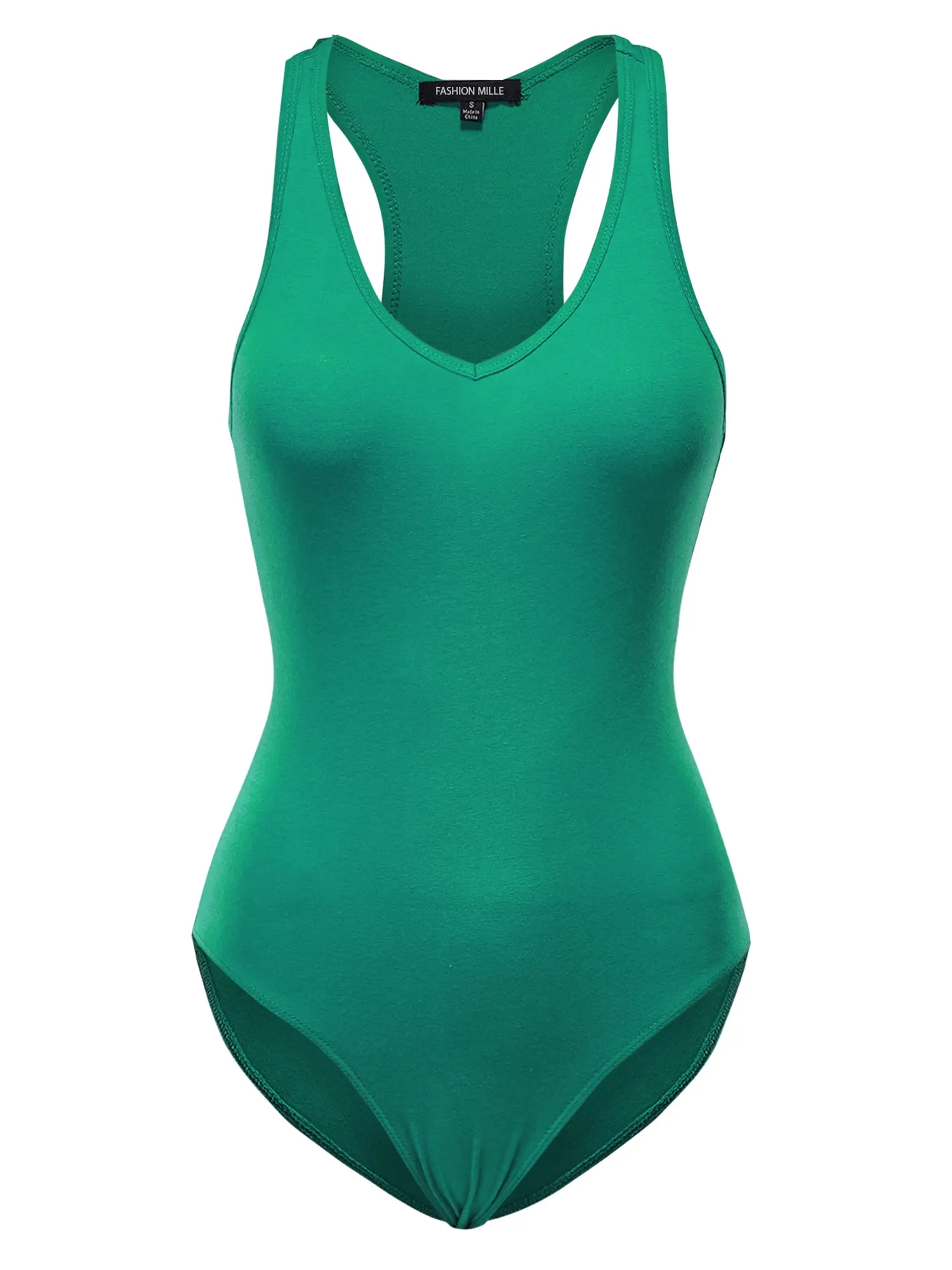 Women's Basic Solid Sleeveless V Neck Stretchy Bodysuit Top (FWT1011)