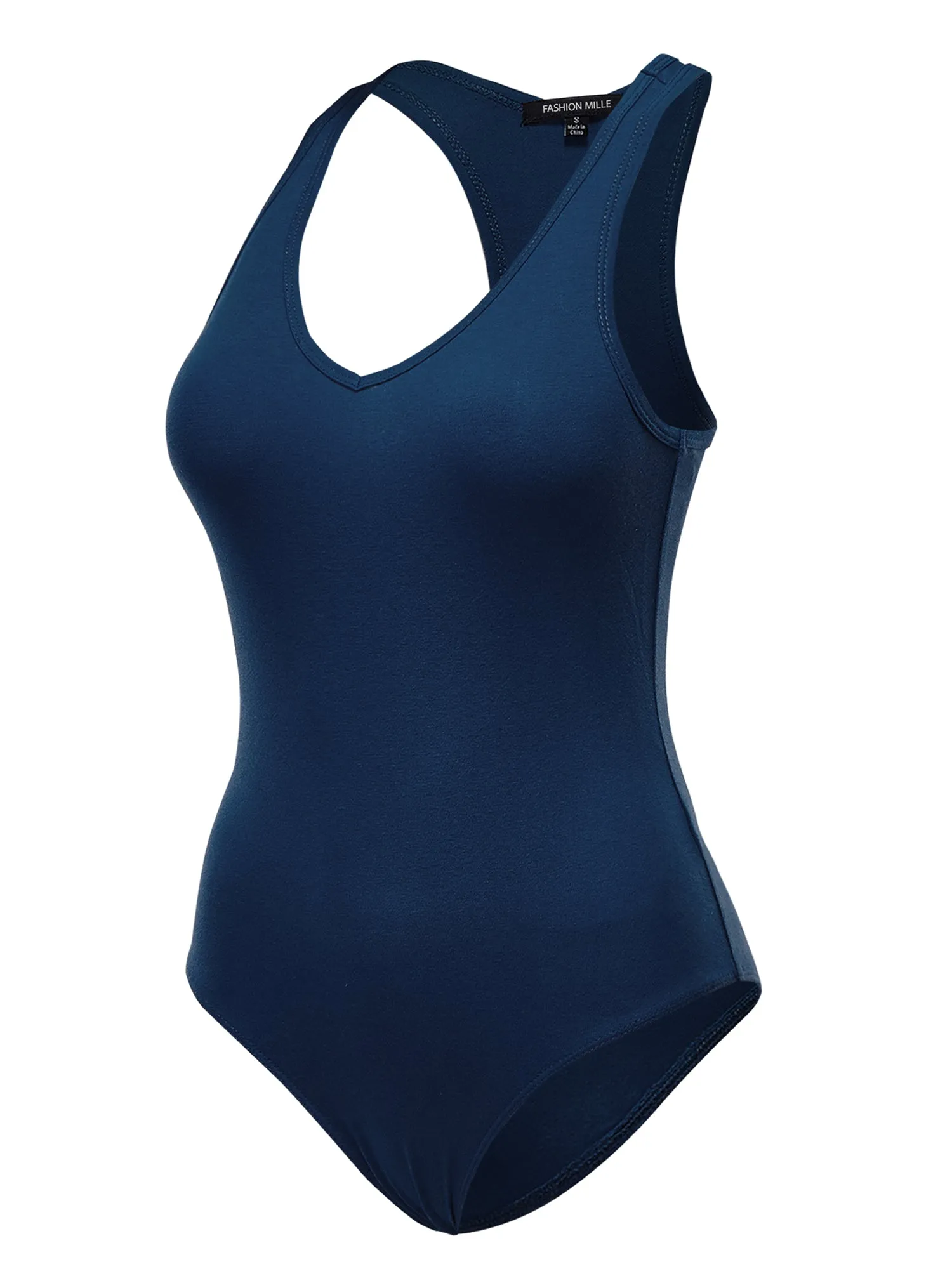Women's Basic Solid Sleeveless V Neck Stretchy Bodysuit Top (FWT1011)