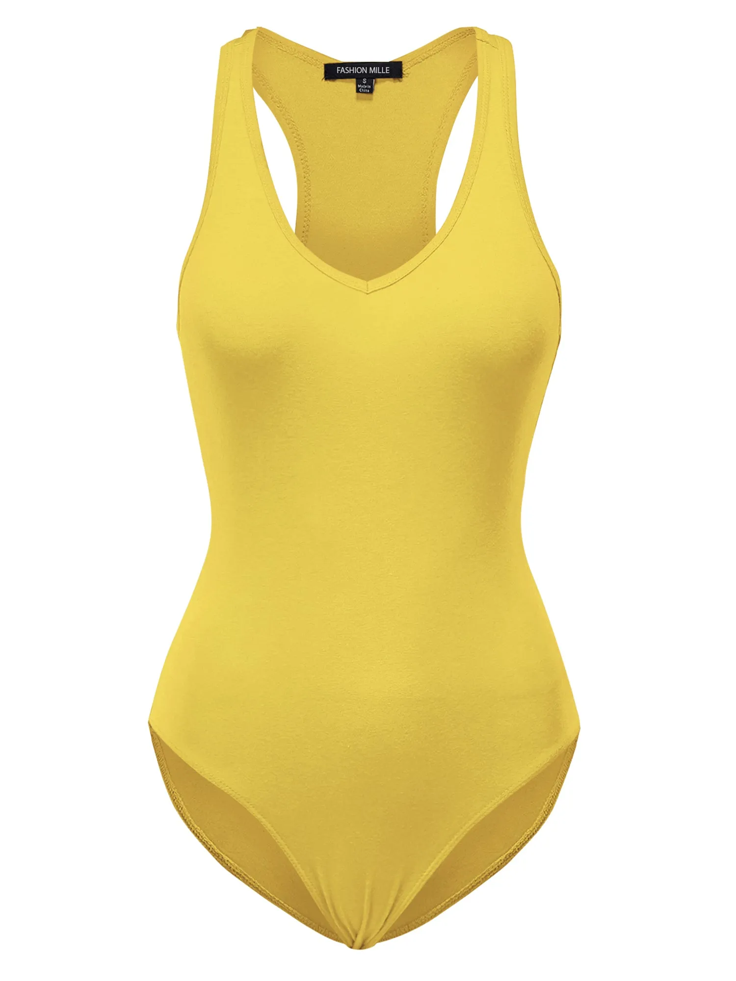 Women's Basic Solid Sleeveless V Neck Stretchy Bodysuit Top (FWT1011)